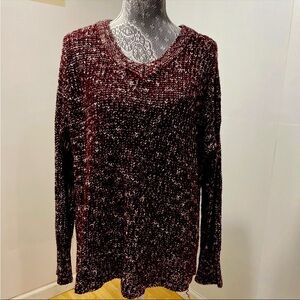 Tobi sweater womens M/L Maroon & White V-neck Long‎ Sleeve Comfy Fall Loungewear